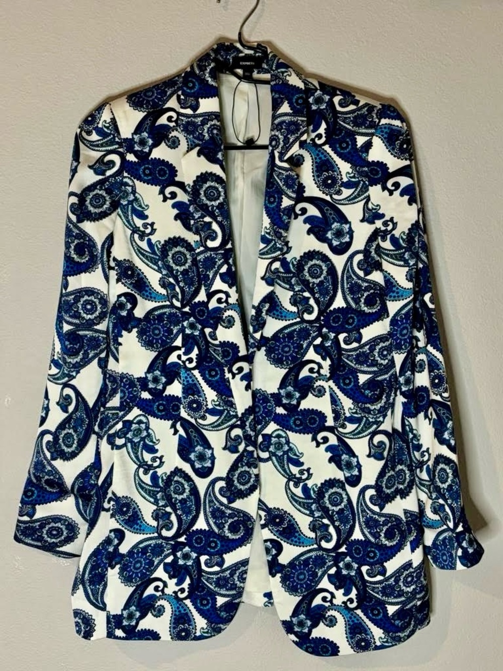 Express Womens Blue Paisley Blazer Jacket